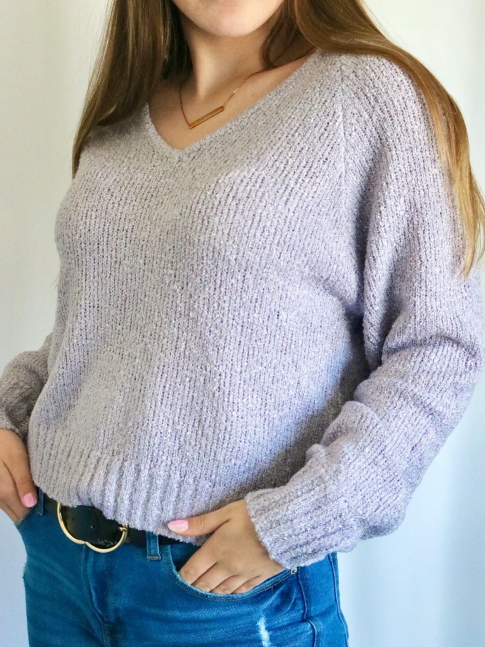 Z Supply Lavender V-Neck Pullover Sweater